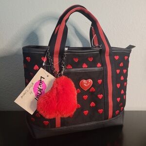 Betsey Johnson Black and Red Heart Tote Bag